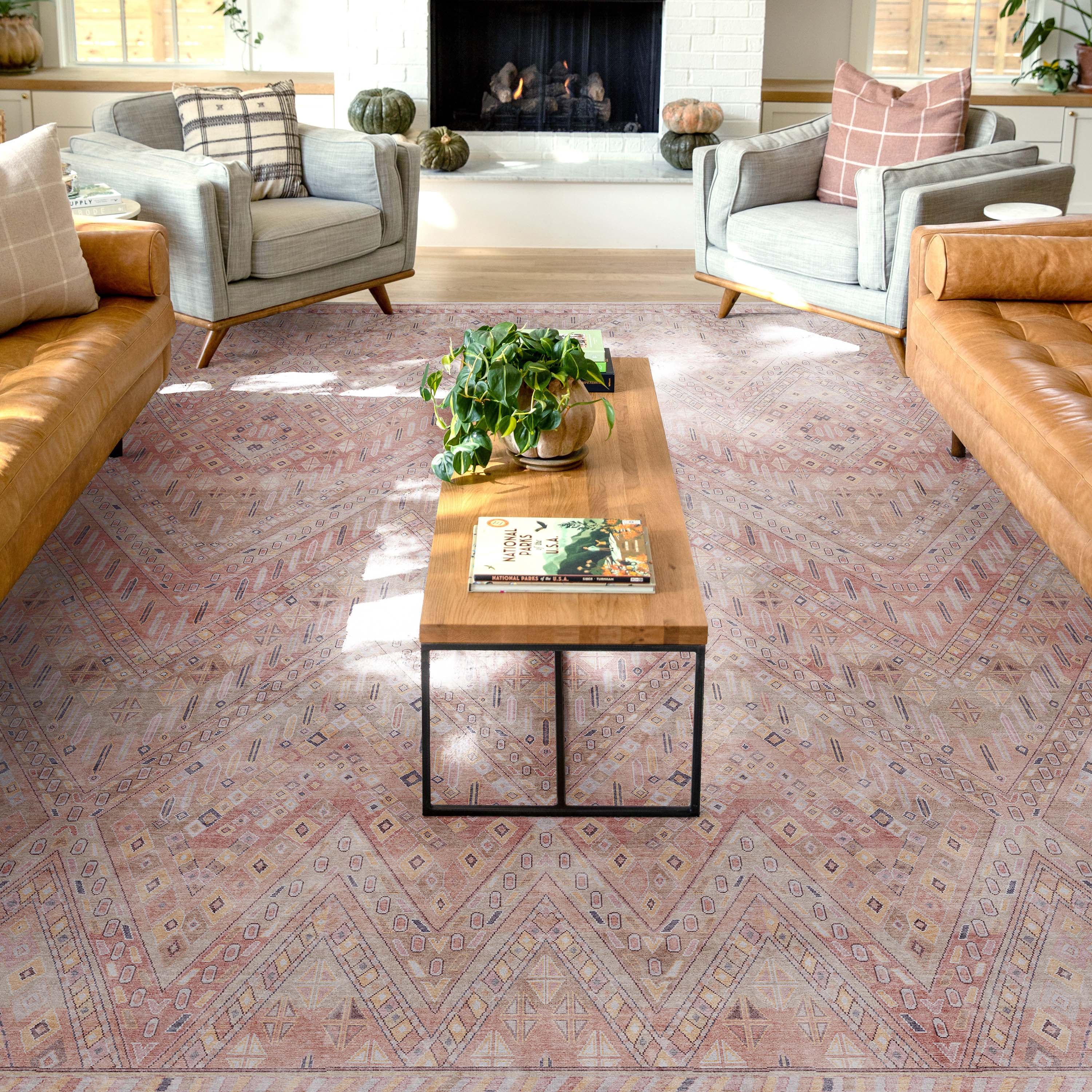 Vintage Red Synthetic Flat-Weave Rectangular Area Rug
