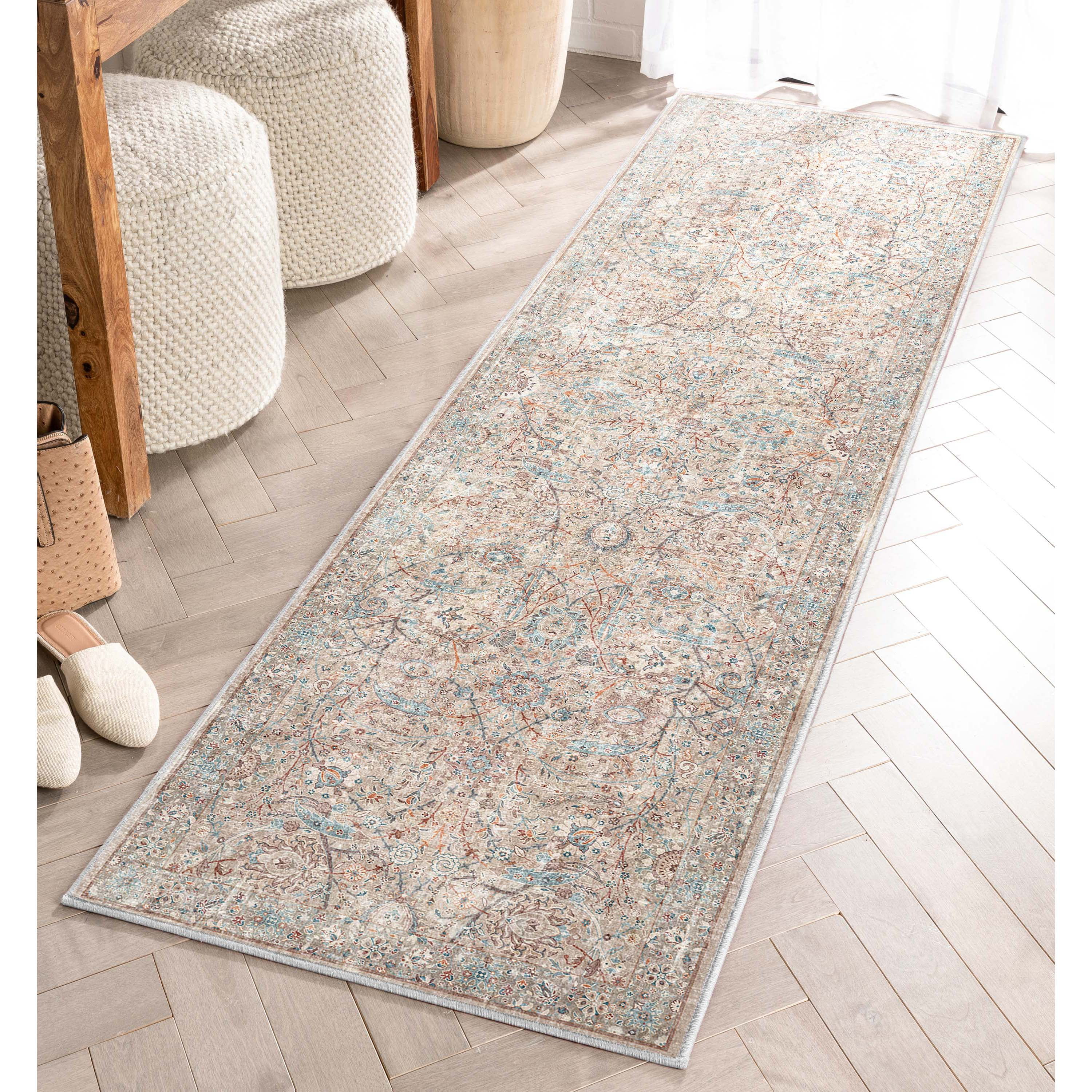 Emilia Ivory Persian Floral Flat-Weave Runner Rug