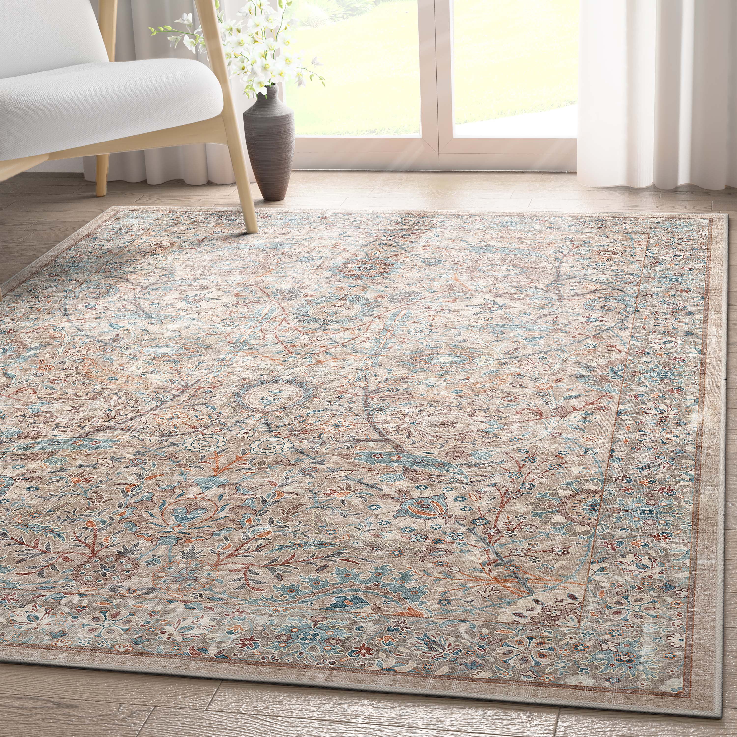 Emilia Vintage Persian Ivory 6' x 9' Washable Chenille Rug