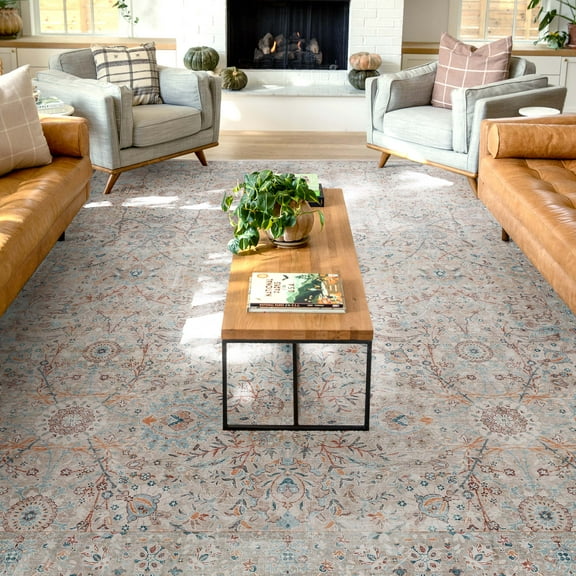 Well Woven Asha Emilia Vintage Persian Floral Ivory 7'7" x 9'10" Machine Washable Area Rug