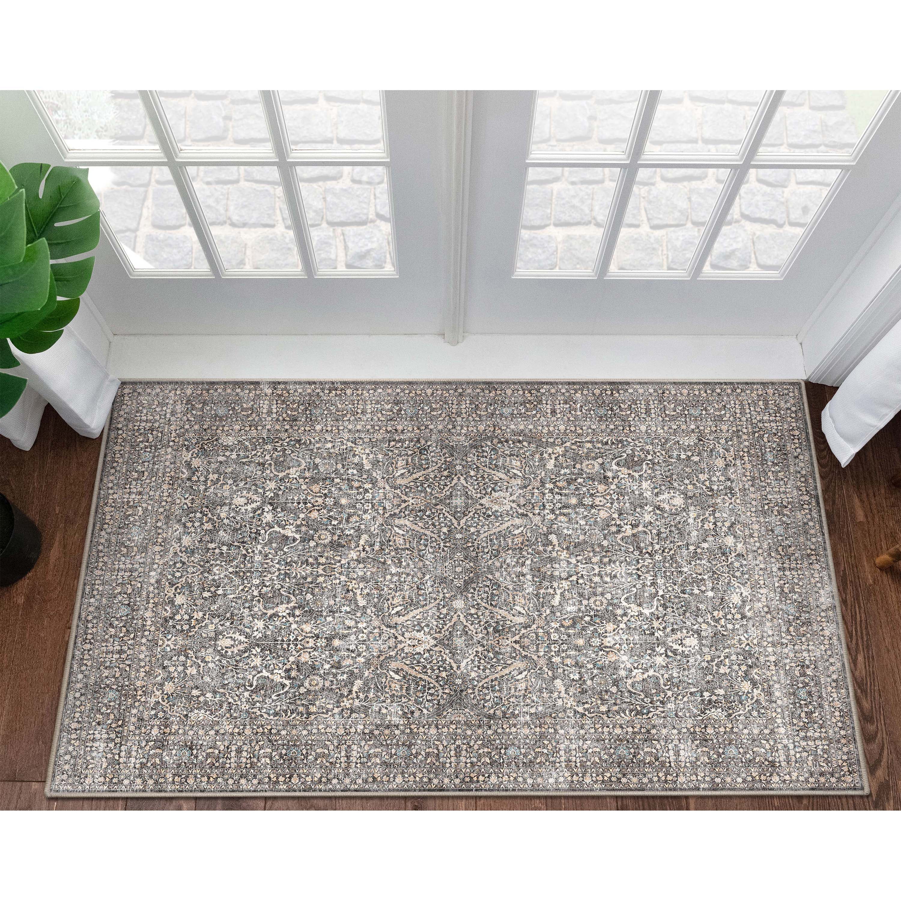 Gray Chenille Flat-Weave Washable Vintage Oriental Area Rug
