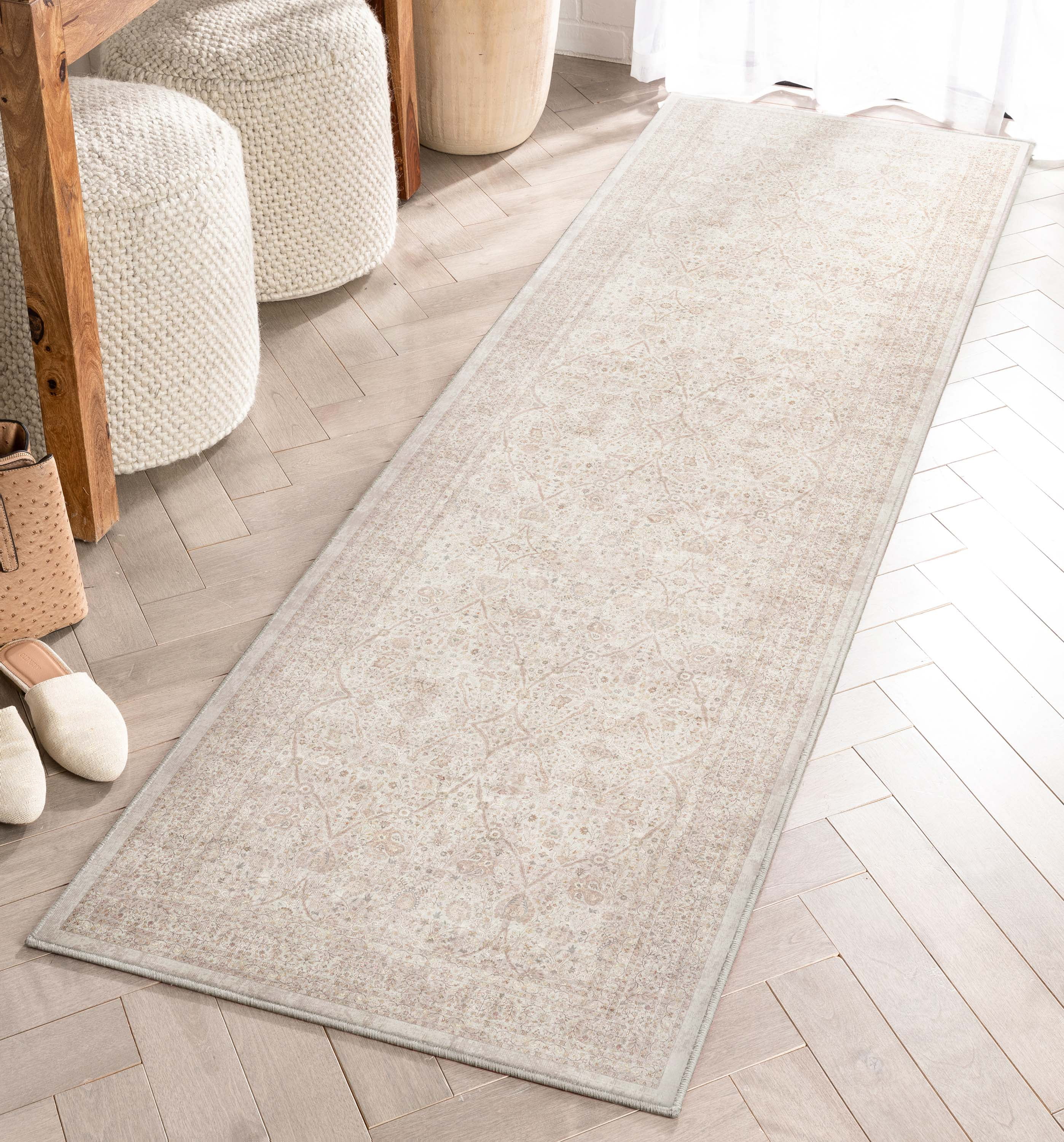 Ivory & Cream Vintage Oriental Chenille Area Rug 3'11" x 5'3"
