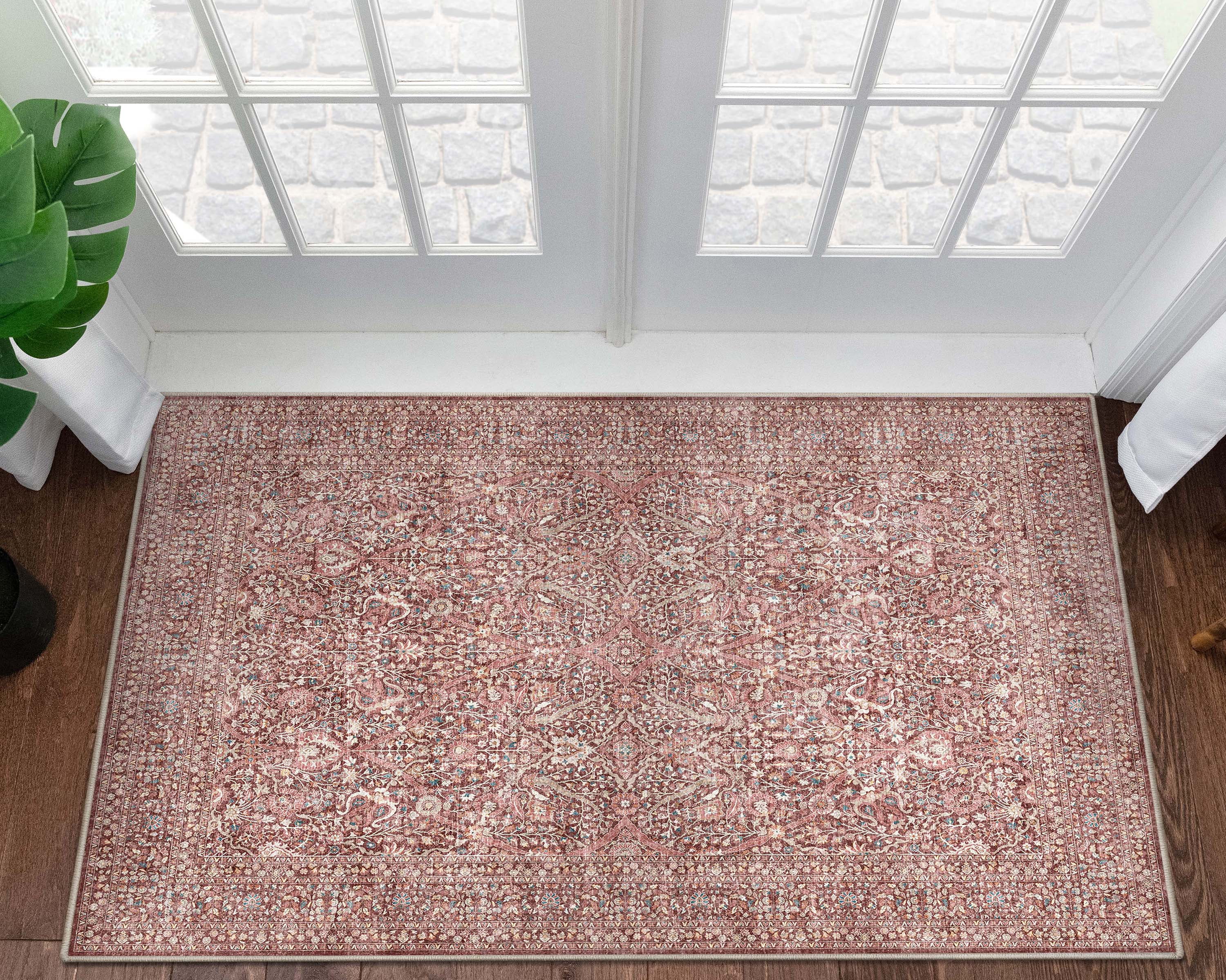 Asha Isolde Vintage Red Chenille Flat-Weave Area Rug