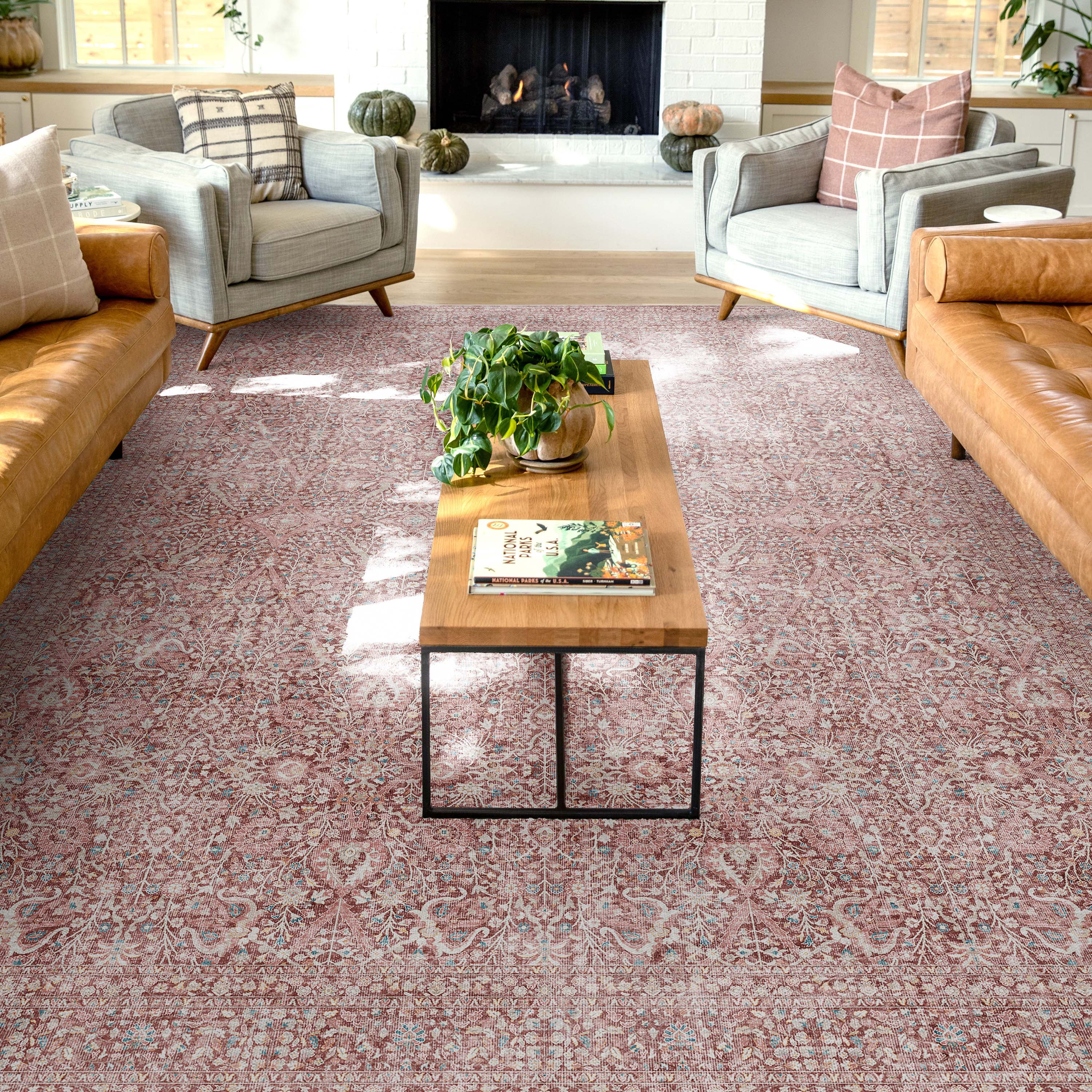 Red Chenille Vintage Oriental 5' x 7' Washable Area Rug
