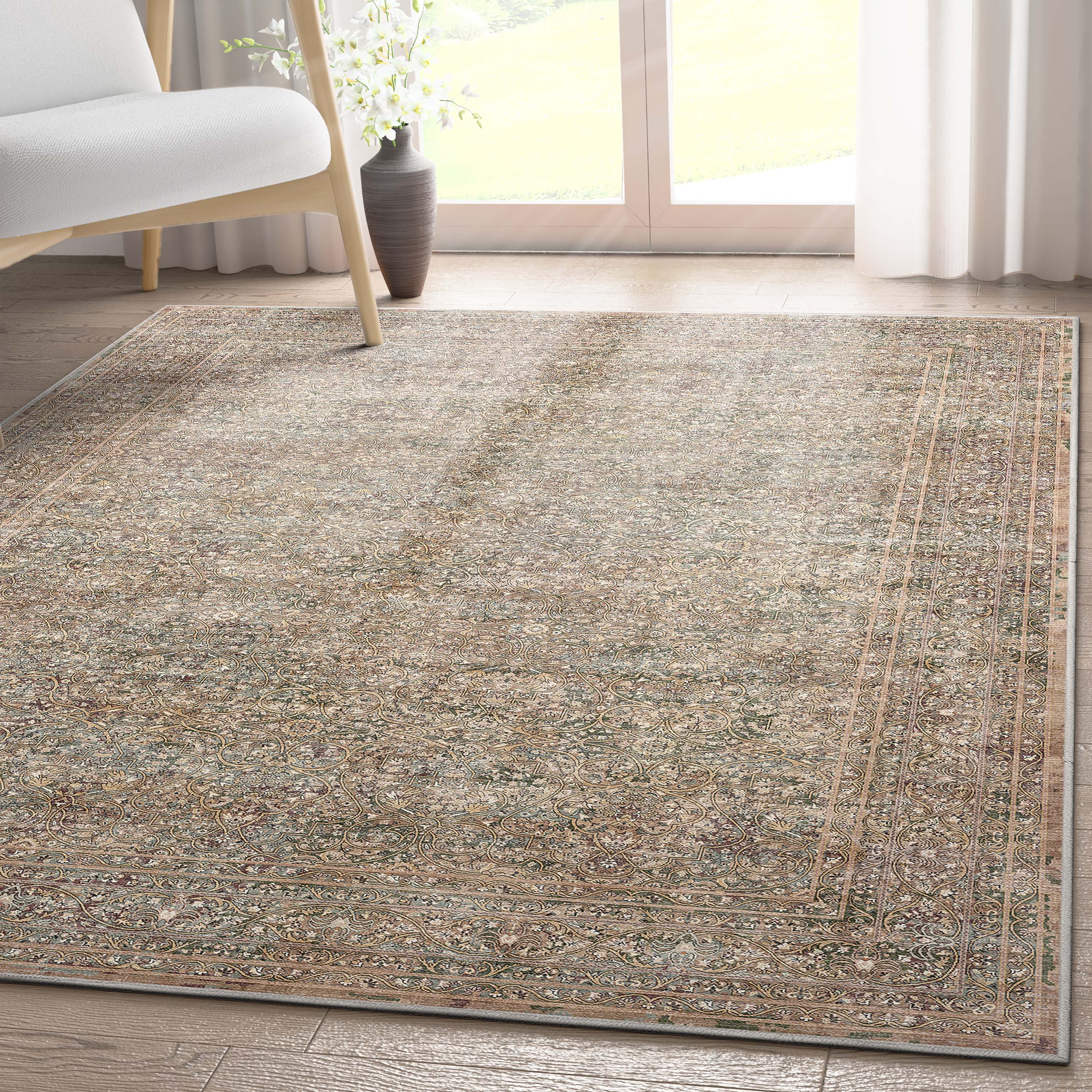 Beige and Red Synthetic Flat Woven Oriental Runner Rug