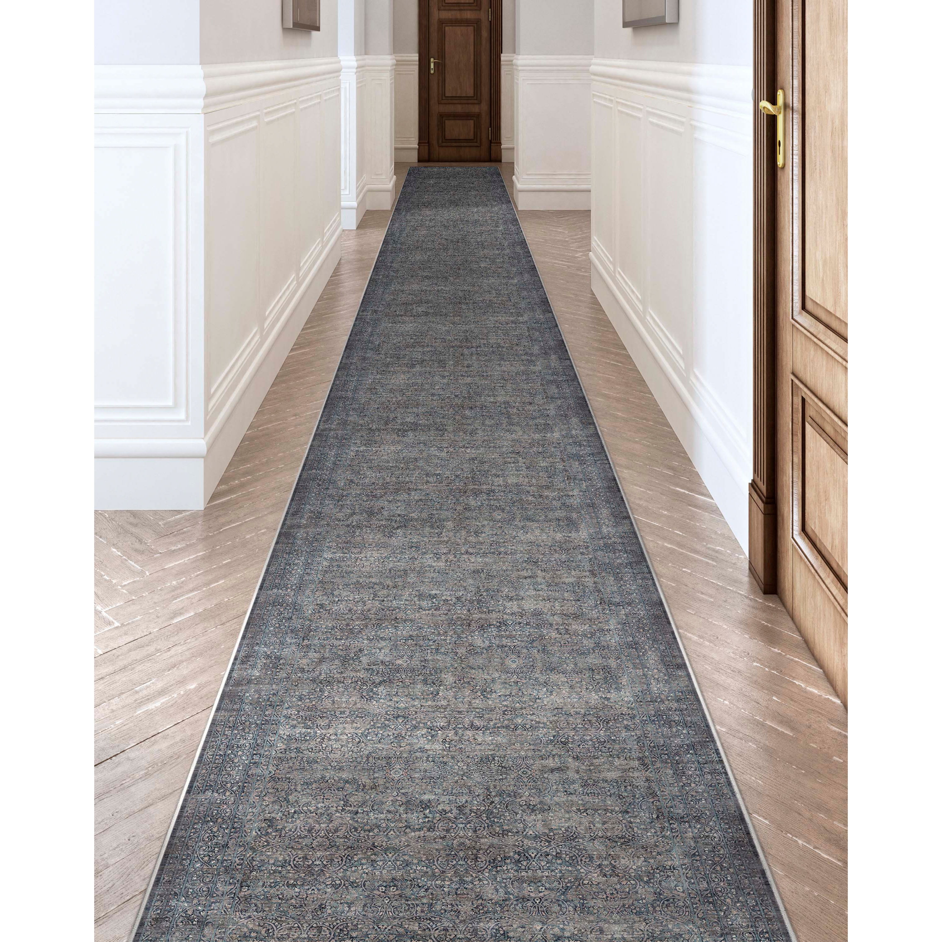 Asha Juliette Vintage Blue Chenille Oriental Runner Rug