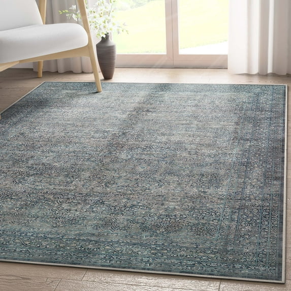 Well Woven Asha Juliette Vintage Oriental Blue 3'11" x 5'3" Machine Washable Area Rug