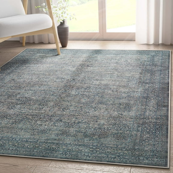 Well Woven Asha Juliette Vintage Oriental Blue 3'11" x 5'3" Machine Washable Area Rug