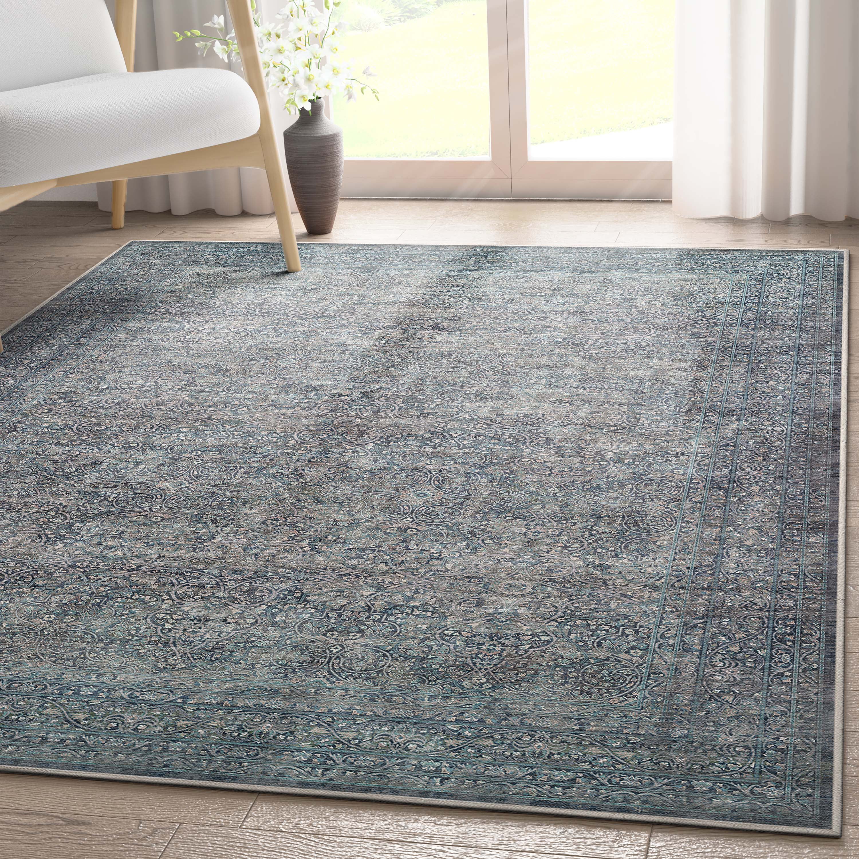 Well Woven Asha Juliette Vintage Oriental Blue 5'3" x 7'3" Machine Washable Area Rug