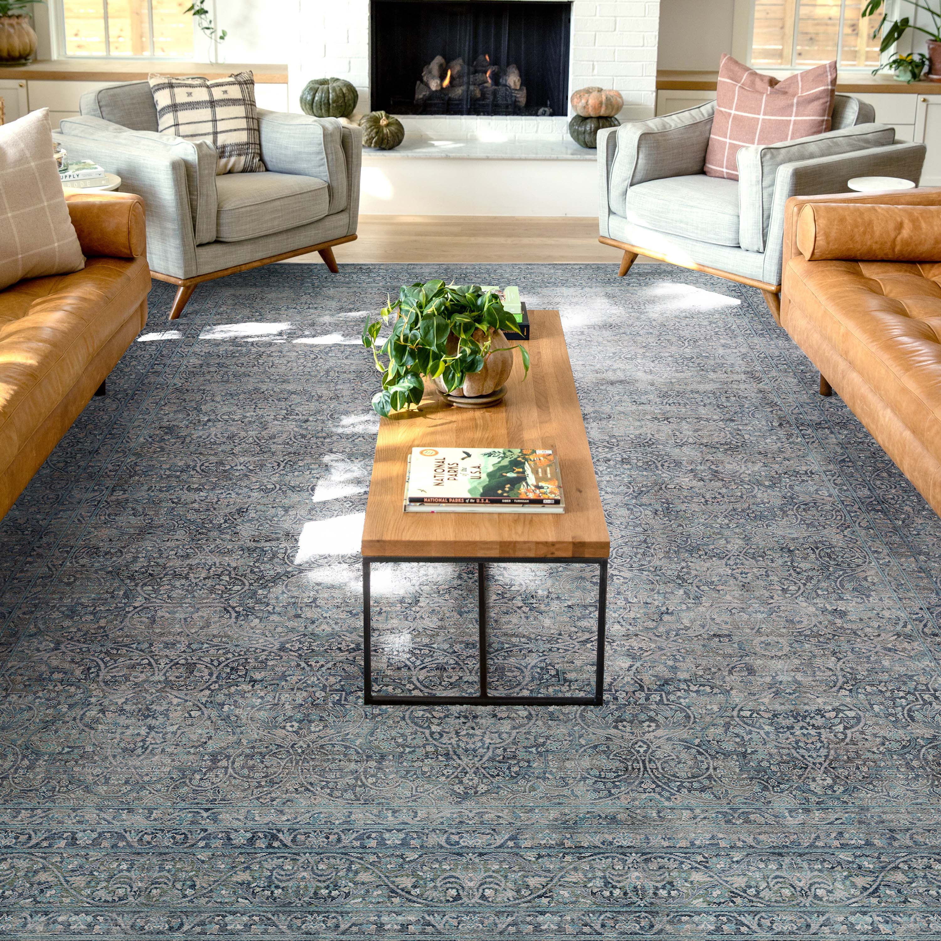 Asha Juliette Blue Chenille 8' x 10' Washable Area Rug