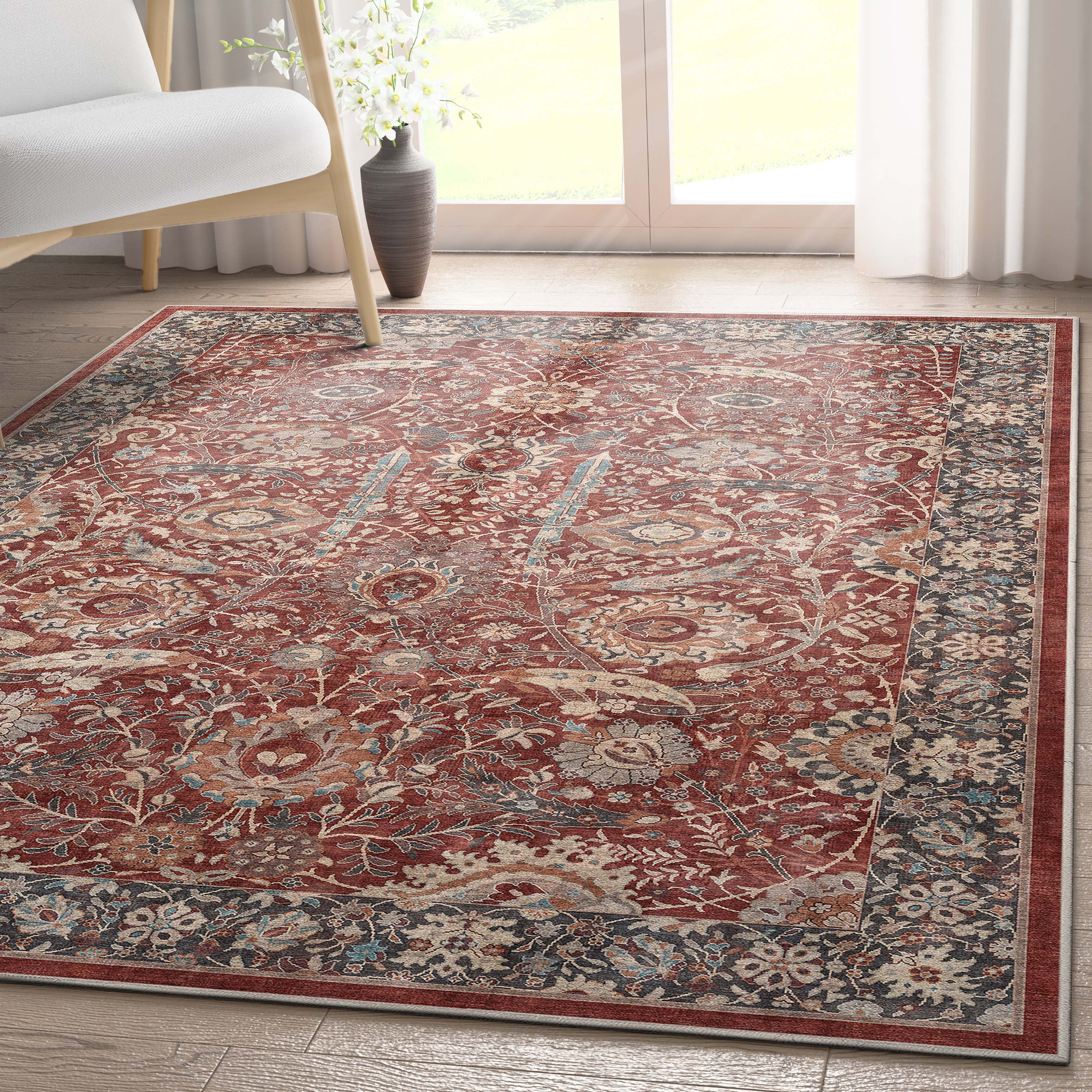 Asha Red 6' x 9' Synthetic Flat-Weave Oriental Rug