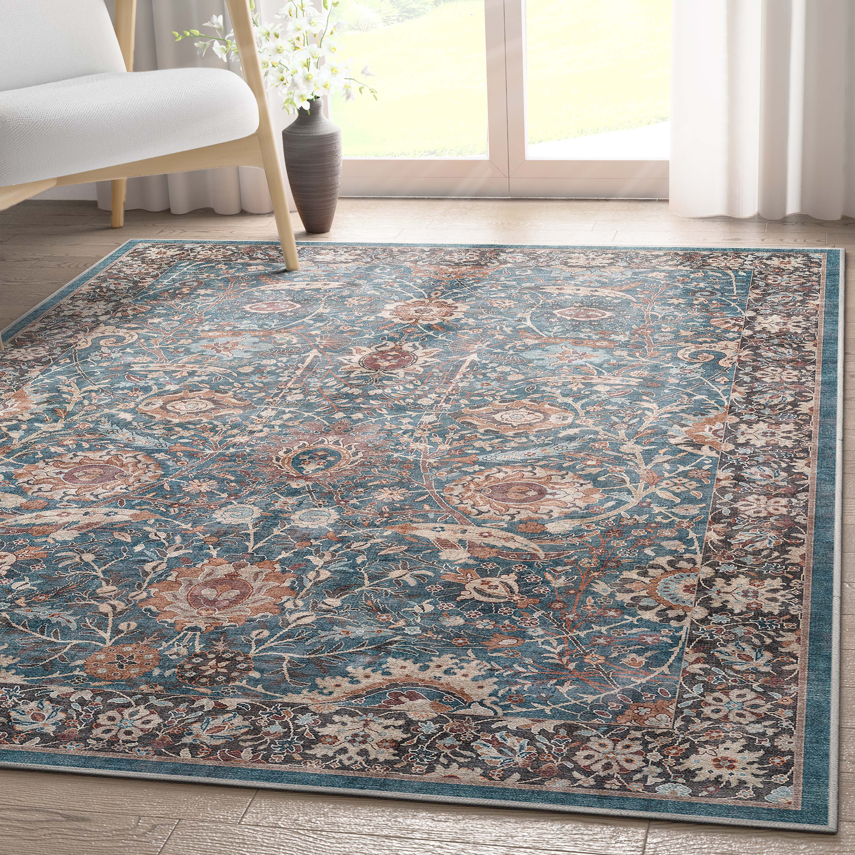 Teal and Gray Synthetic Flat-Woven 6' x 9' Area Rug