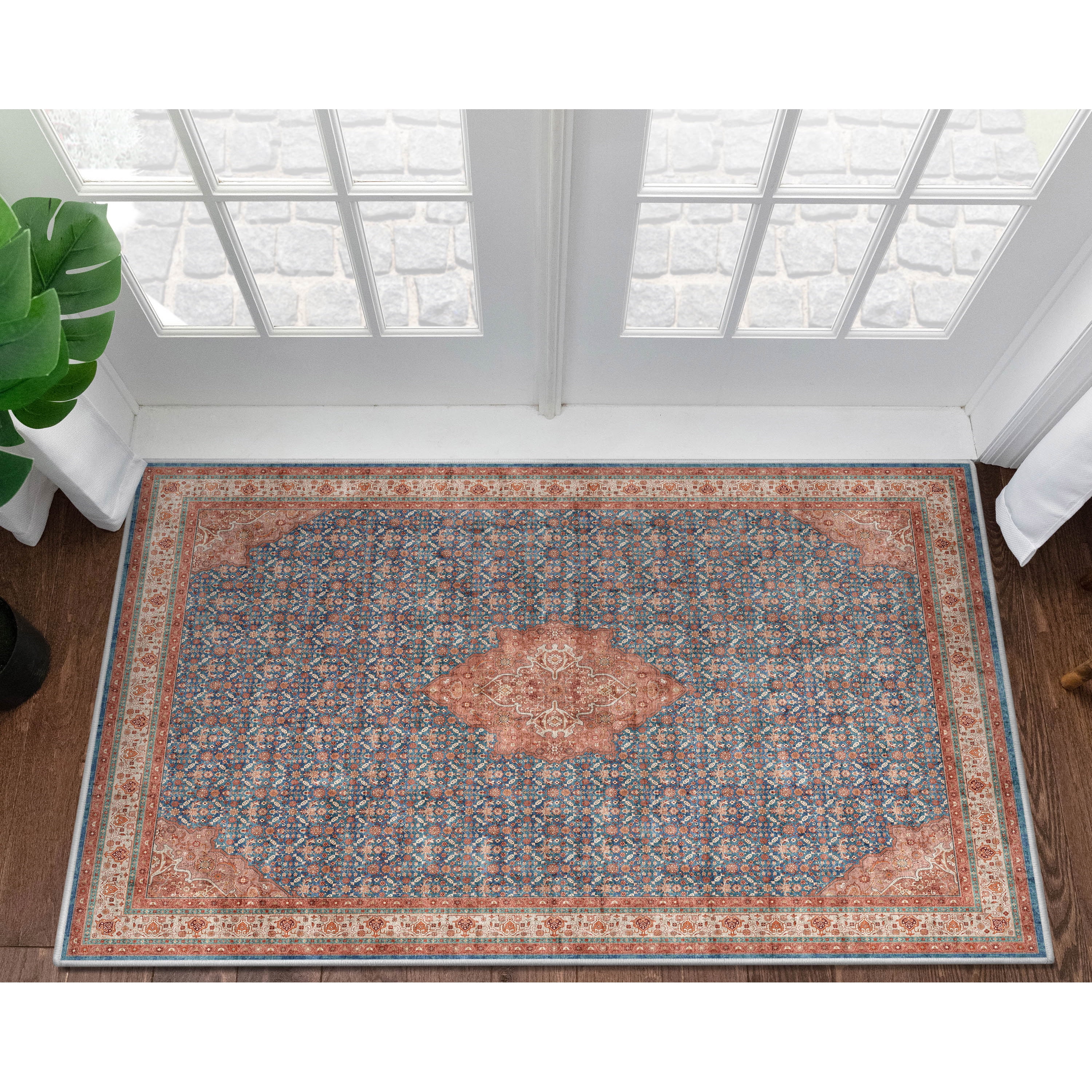 Well Woven Asha Lilith Vintage Oriental Blue Red 3'11" x 5'3" Area Rug