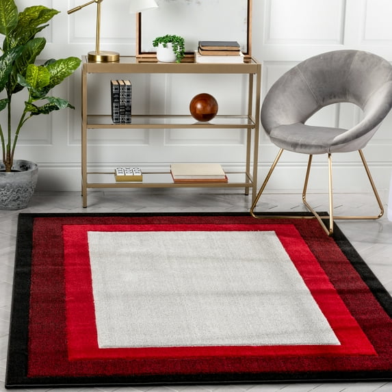 Well Woven Astrid Border Area Rug, 8' x 10', Dramatic High-Low Pattern, Easily Matchable Color Palette, Wood Floor Safe Backing