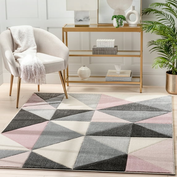 Well Woven Astrid Geometric Area Rug, 3.92' x 5.25', Dramatic High-Low Pattern, Easily Matchable Color Palette, Wood Floor Safe Backing