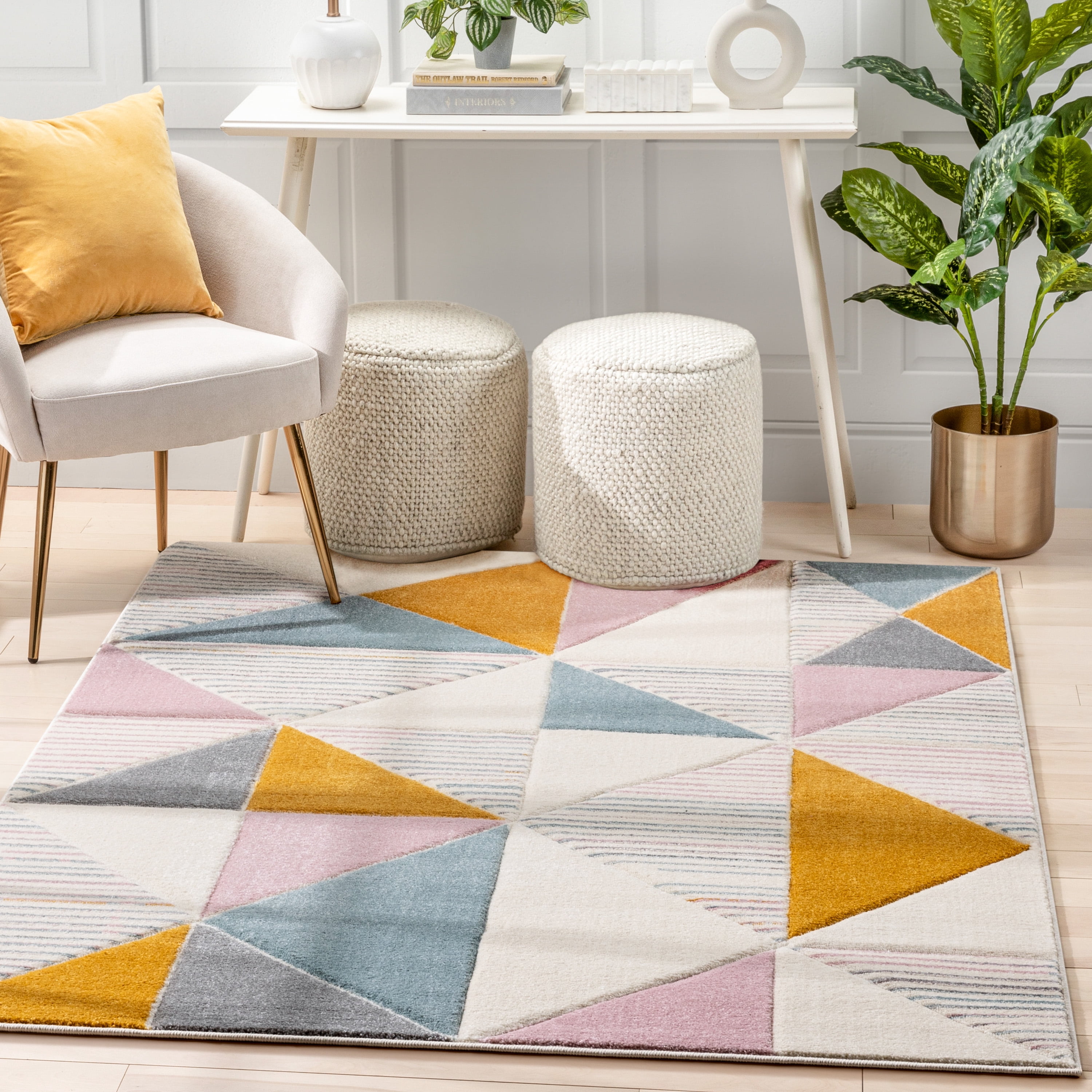 Well Woven Astrid Geometric Area Rug, 8' x 10', Dramatic High-Low Pattern, Easily Matchable Color Palette, Wood Floor Safe Backing