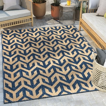 Well Woven Atlantis Blue Indoor / Outdoor Flat Weave Pile Zig-Zag Geometric Pattern Area Rug 5x7 (5'3" x 7'3")