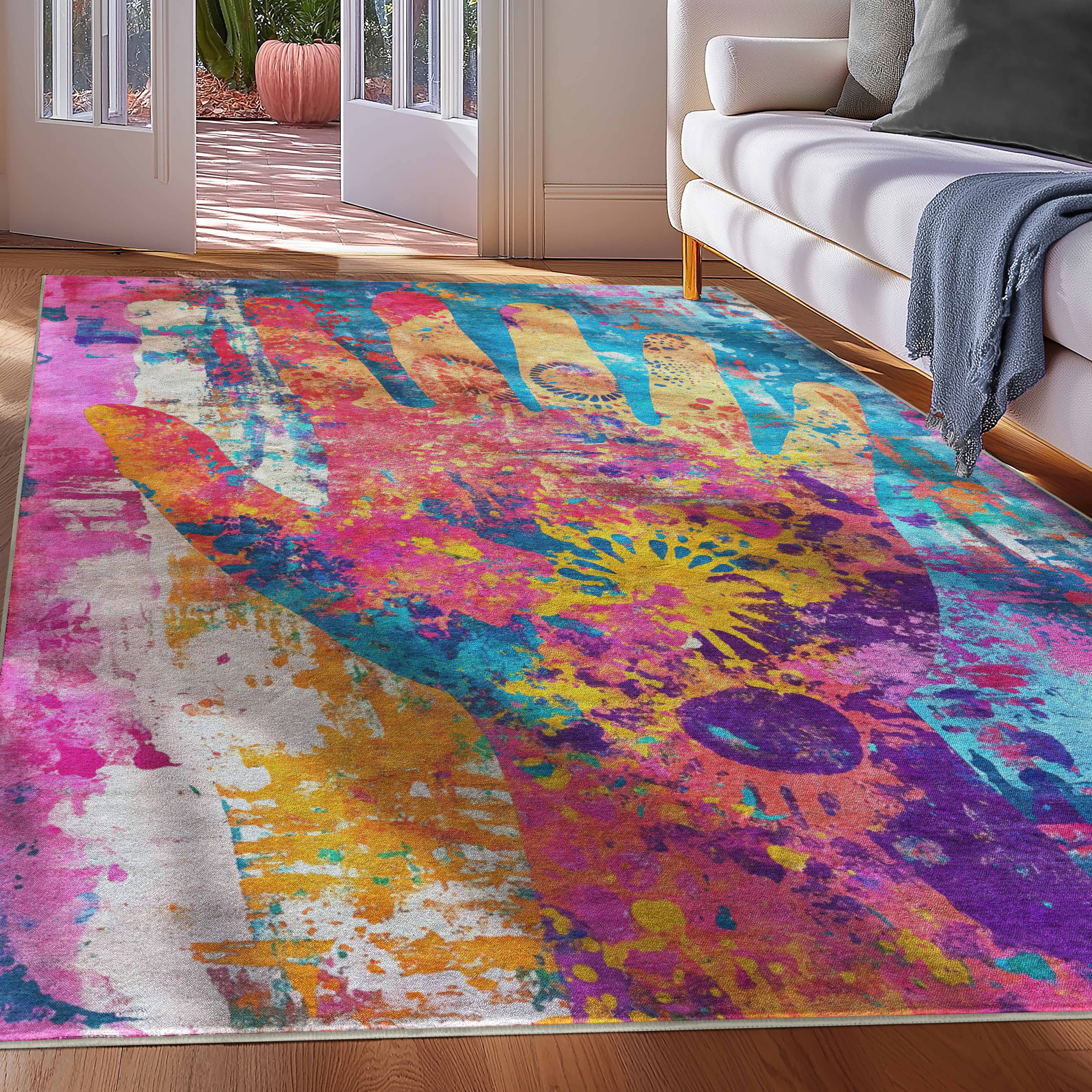 Well Woven Aurora Bloom 5'3" x 7'3" Rug – Vibrant Multicolor, Stain-Resistant & Easy to Clean
