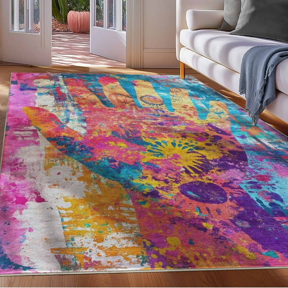 Well Woven Aurora Bloom 7'7" x 9'10" Rug – Vibrant Multicolor, Stain-Resistant & Easy to Clean