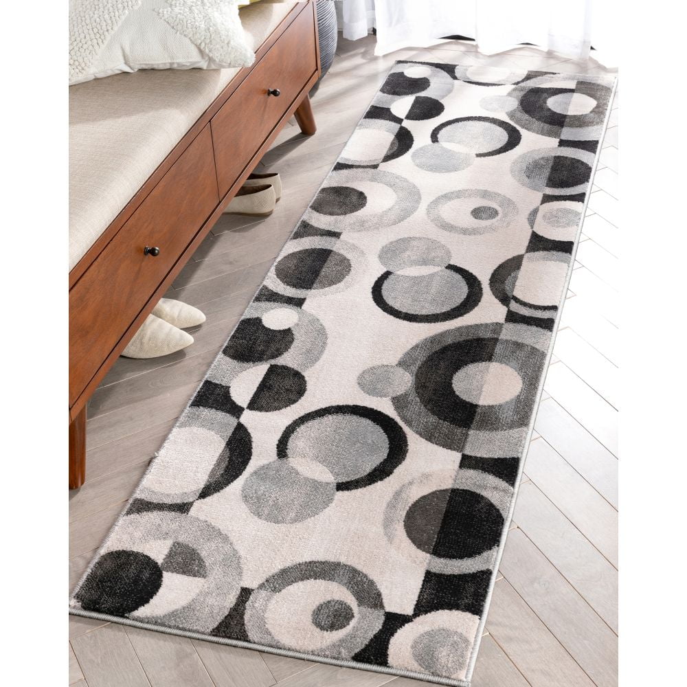 Gray Geometric Flat Woven Runner Rug with Jute Backing
