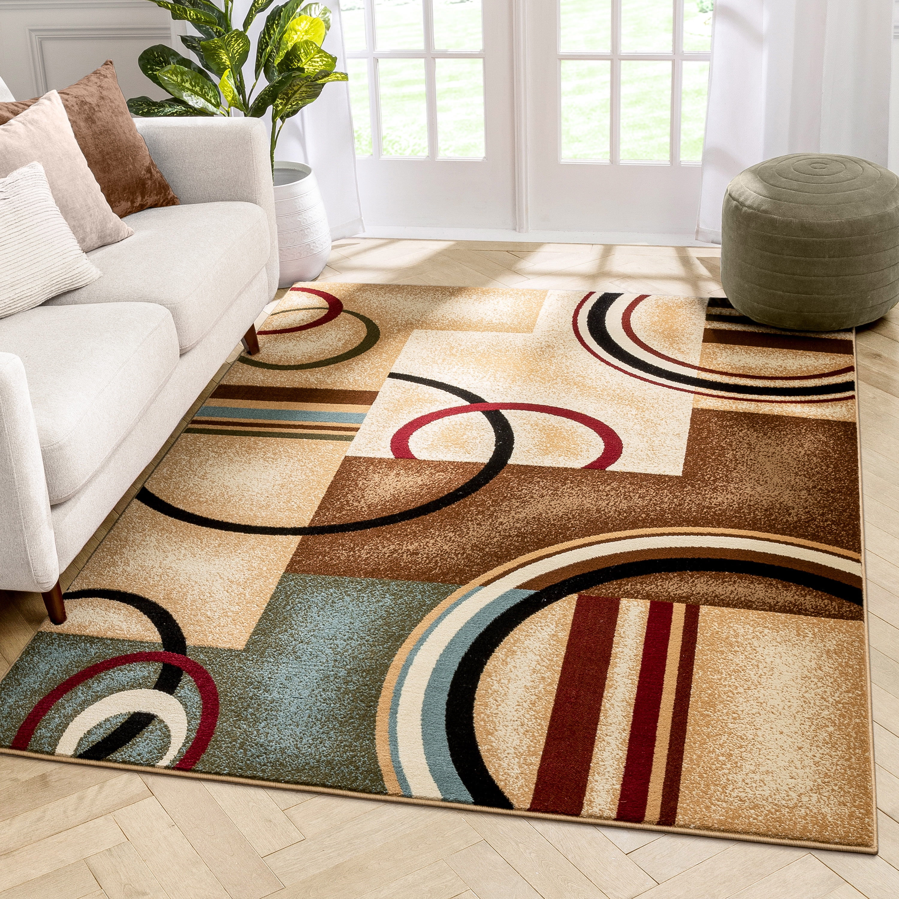 Well Woven Ivory & Blue Amtero Abstract Industrial Area Rug 5x7 (5'3 x  7'3)