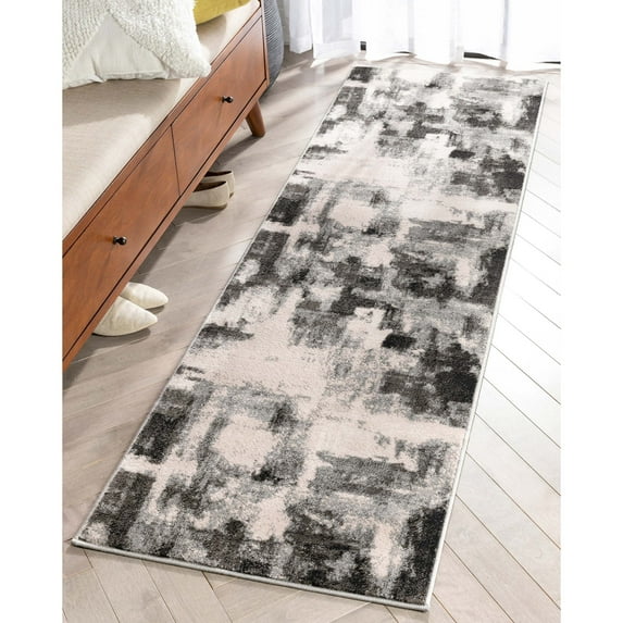 Well Woven Barclay Kalia Modern Geometric Grey Black 2'3" x 7'3" Runner Rug