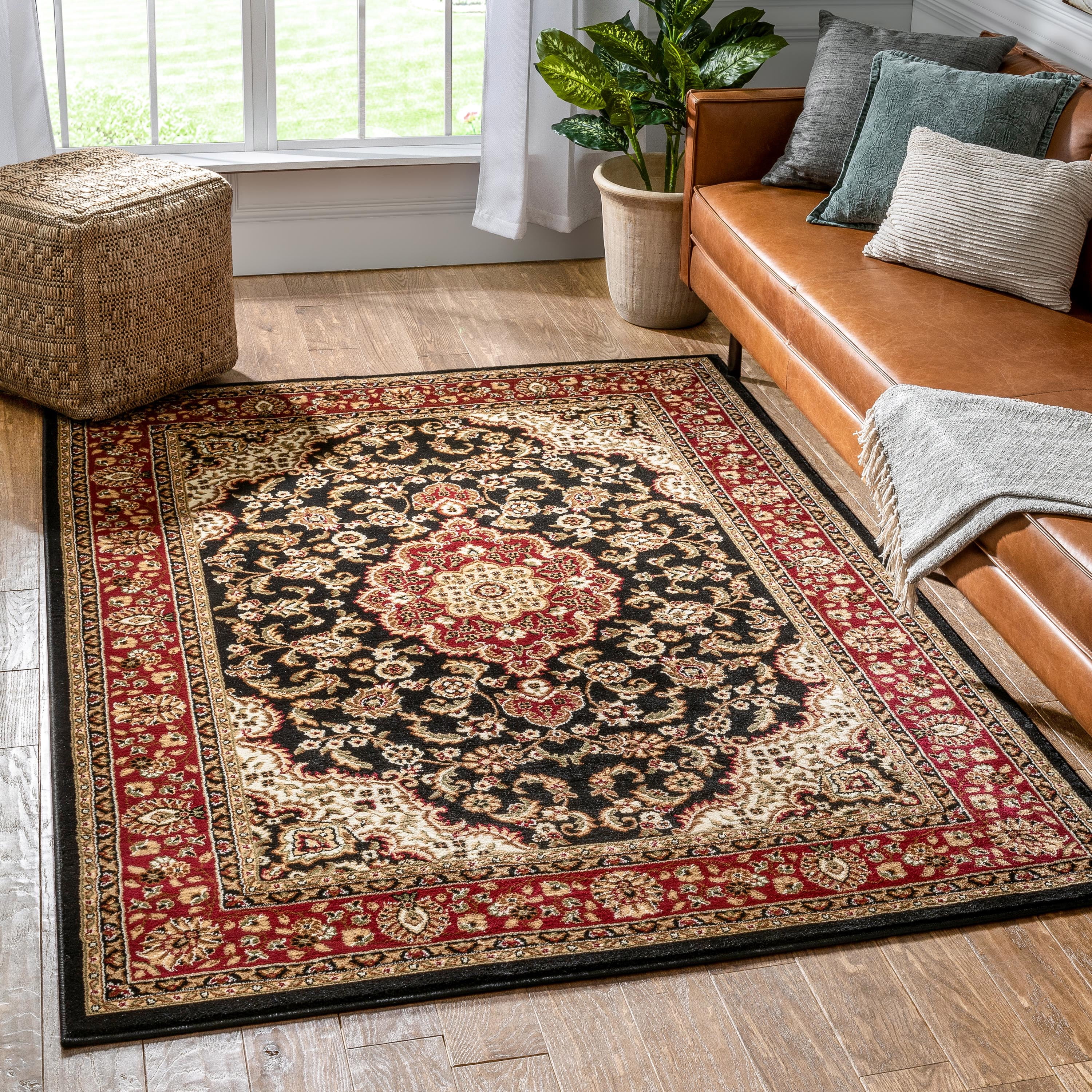 Well Woven Barclay Medallion Kashan Traditional Oriental Persian Black 3'11'' x 5'3'' Area Rug