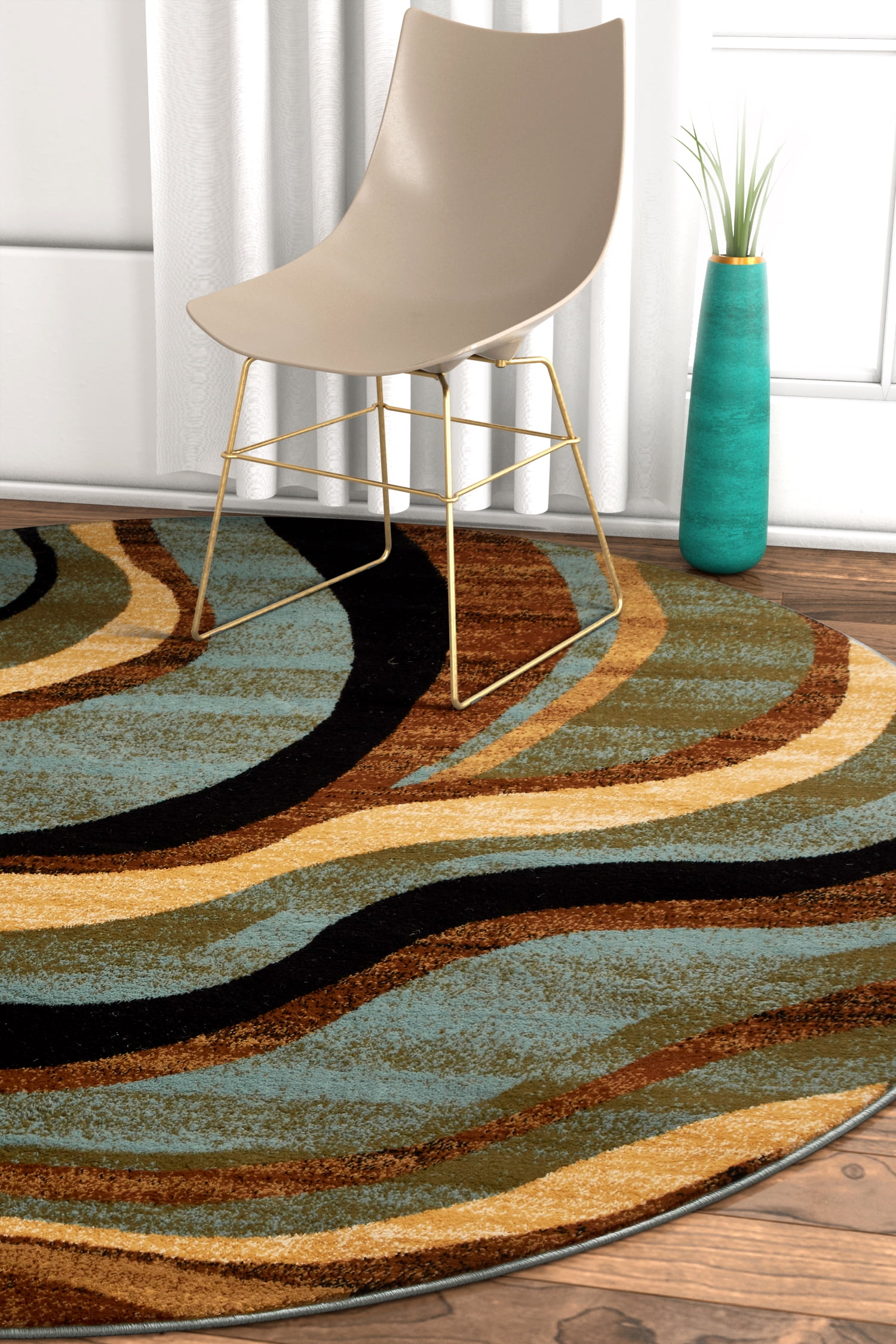Nirvana Waves Multicolor Round Synthetic Rug, 5'3"