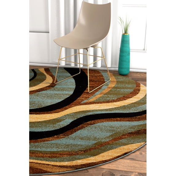 Well Woven Barclay Nirvana Waves Modern Geometric Multi Blue 5'3" Round Rug