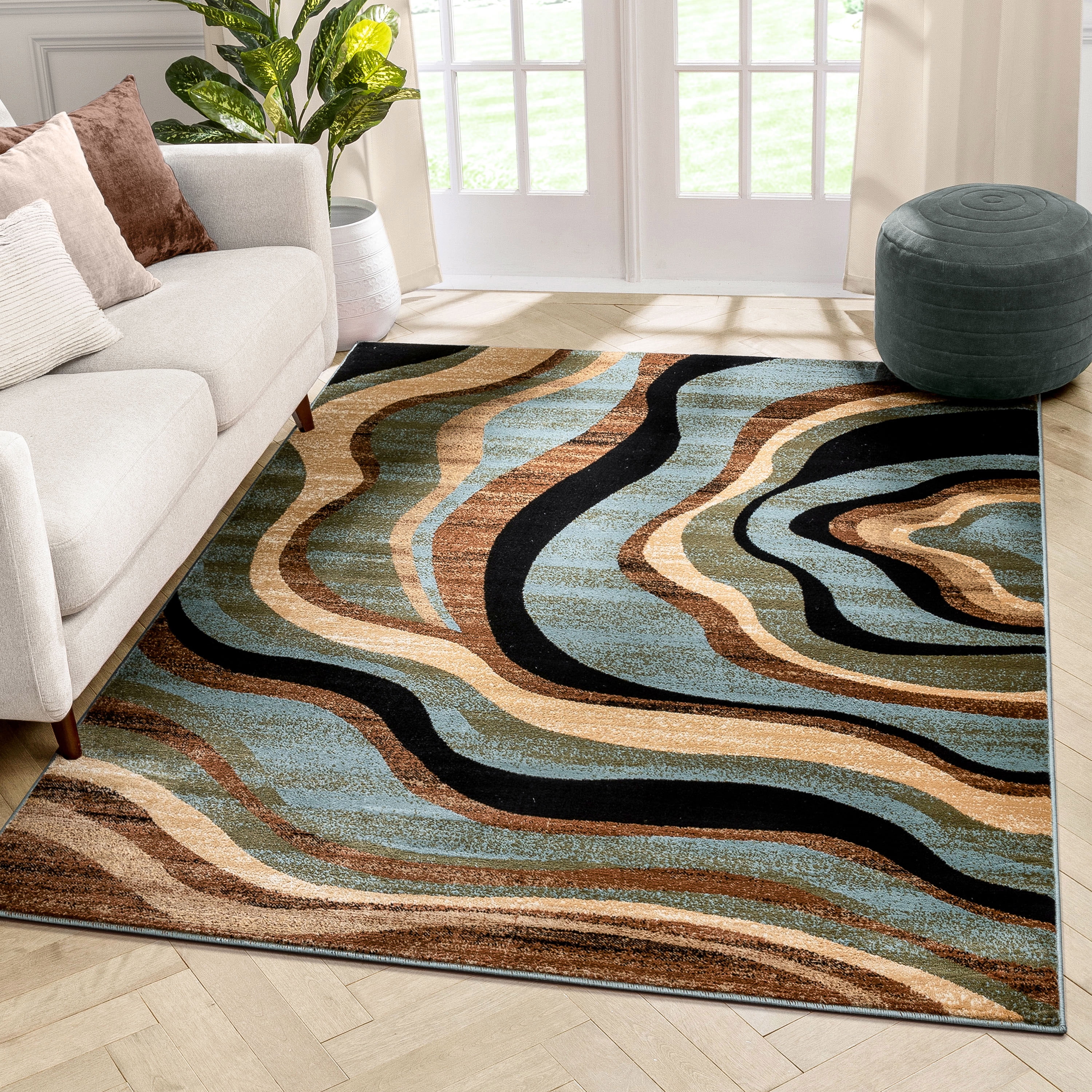 Well Woven Barclay Nirvana Waves Modern Geometric Multi Blue 6'7" x 9'6" Area Rug