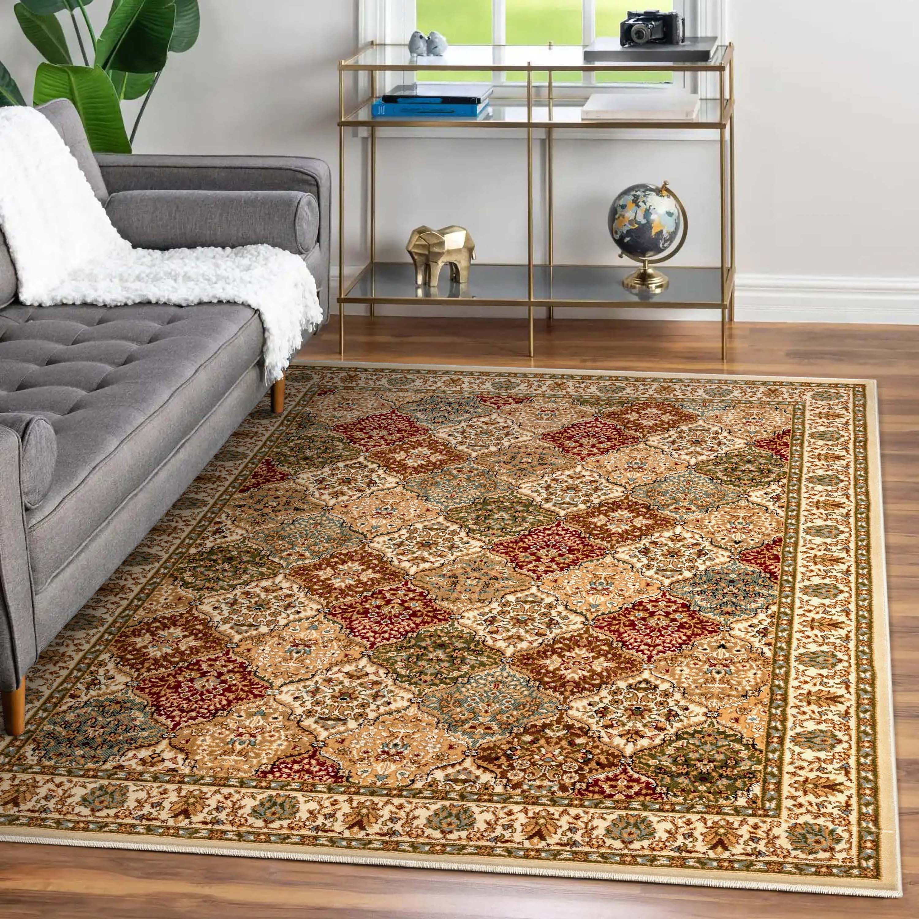 Large Red and Beige Synthetic Oriental Area Rug