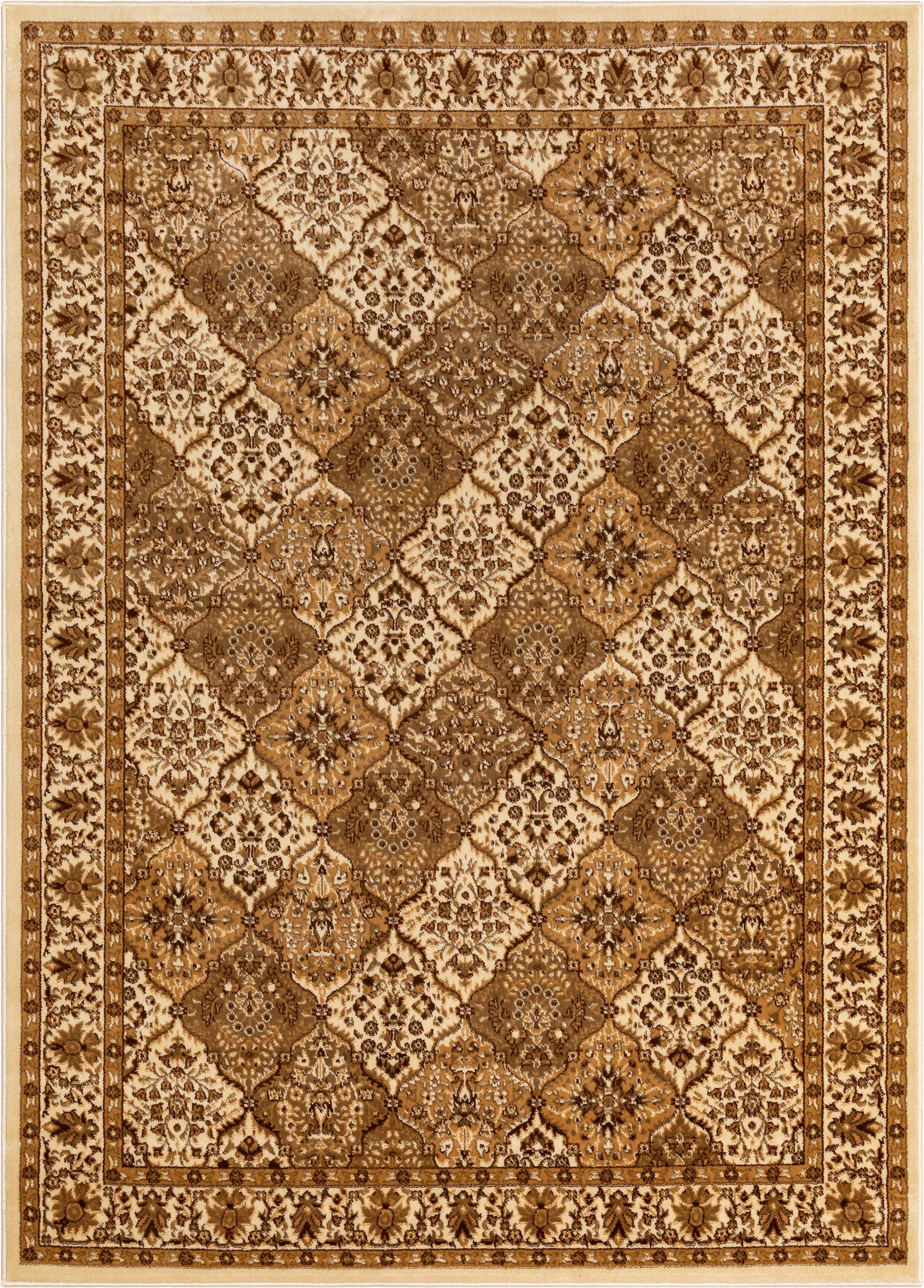 Ivory and Brown Oriental Synthetic 5' x 7' Area Rug