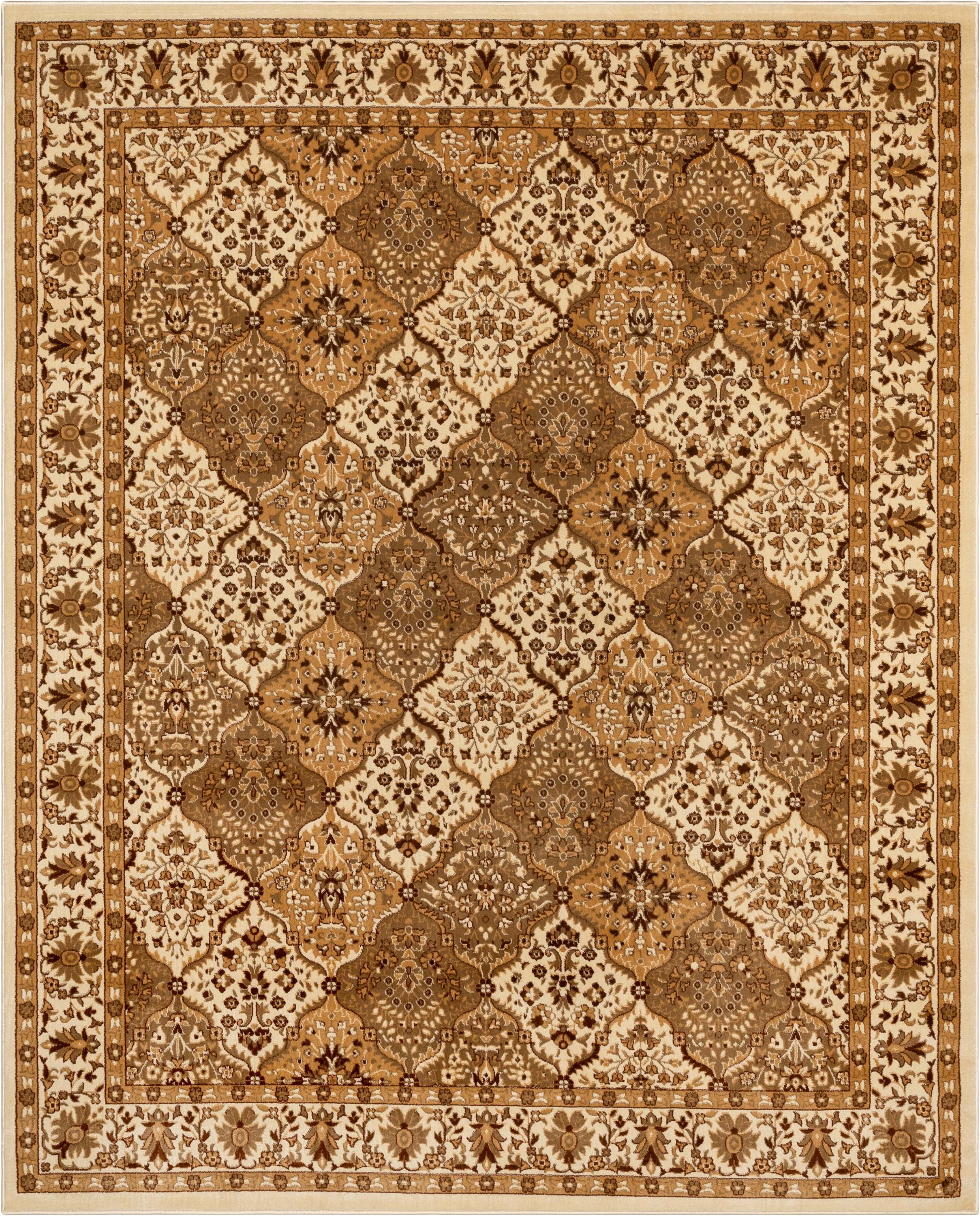 Ivory and Brown Synthetic Oriental Rectangular Area Rug 8' x 10'