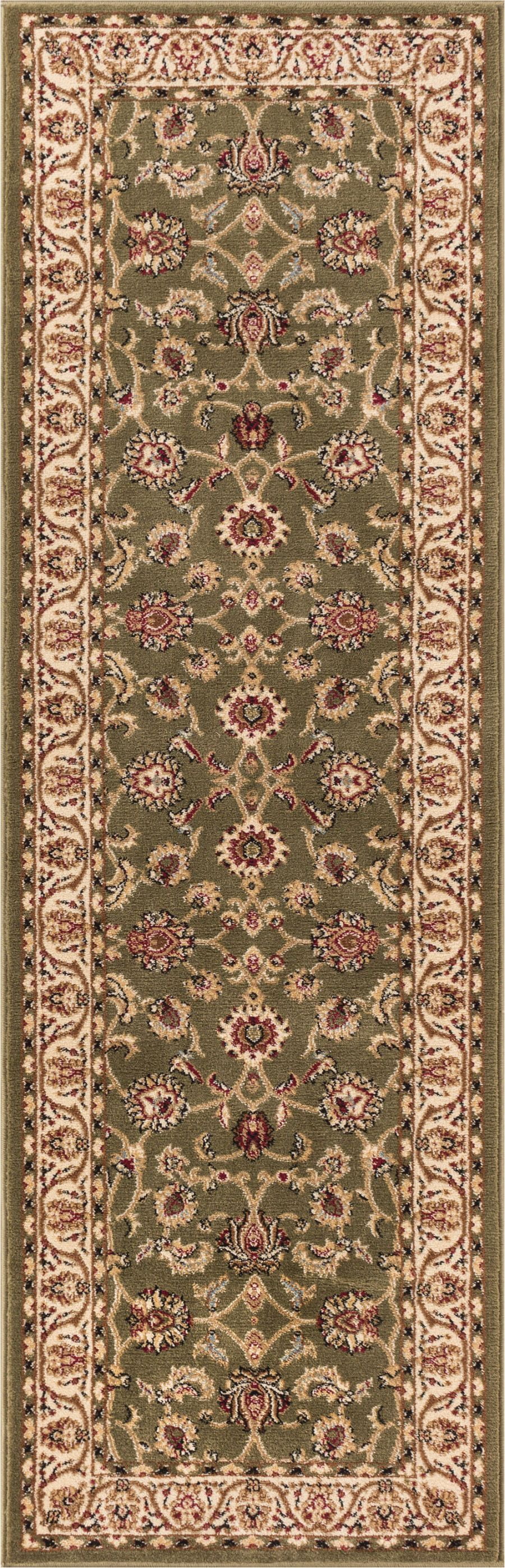Green and Ivory Synthetic Traditional Runner Rug