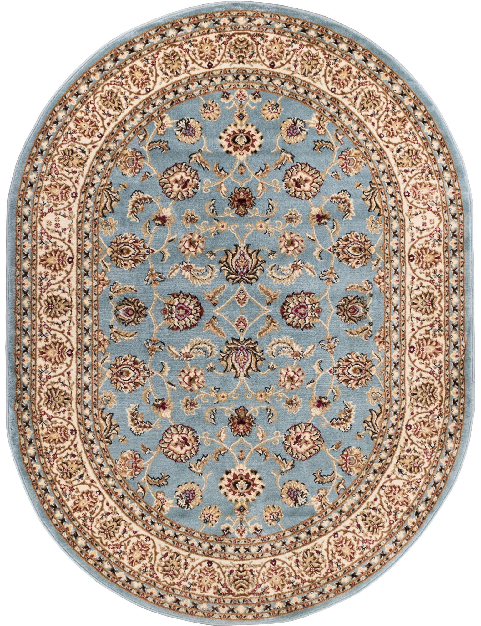 Light Blue and Ivory Synthetic Oriental Area Rug 5'3" x 7'3"