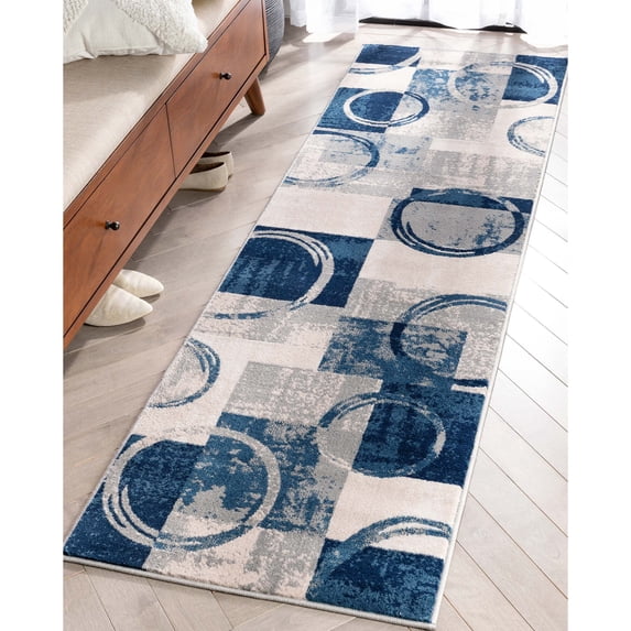 Well Woven Barclay Shai Modern Geometric Grey Blue 2'3" x 7'3" Runner Rug