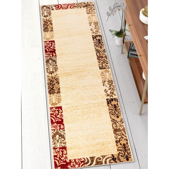 Well Woven Barclay Vane Willow Damask Transitional Border Beige 2'7'' x 9'6'' Runner Area Rug