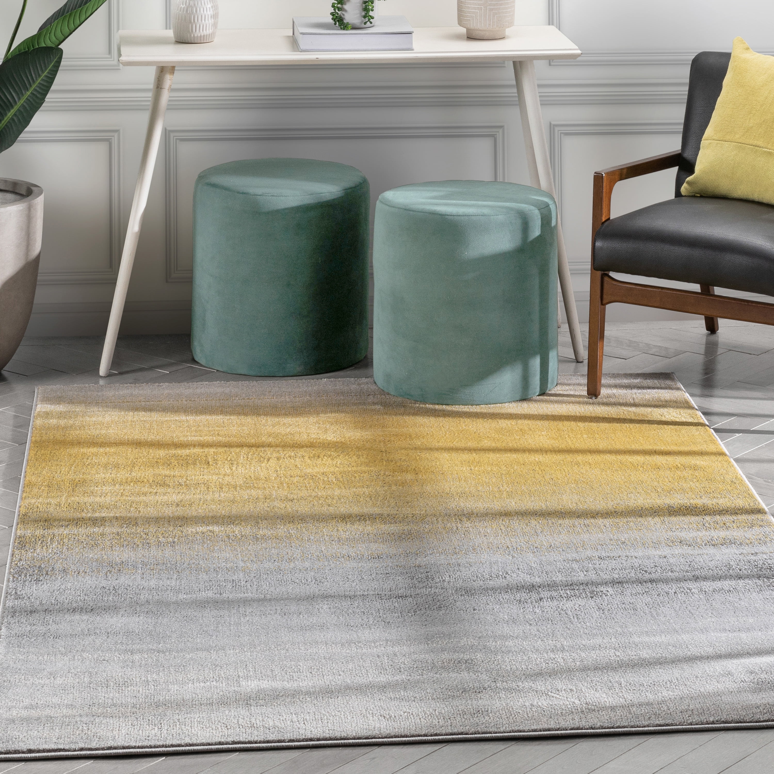 Yellow and Gray Synthetic Reversible Rectangular Area Rug
