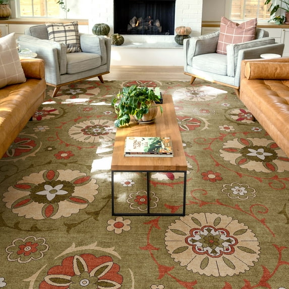 Well Woven Beatrice Transitional Floral 5' x 7' Area Rug Green