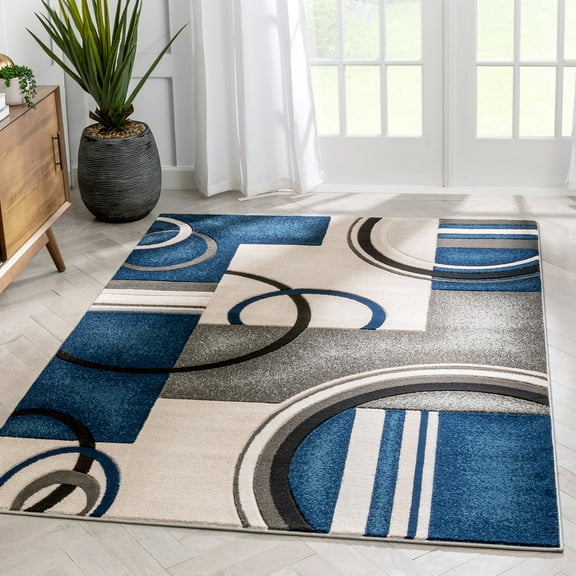 Well Woven Belli Blue Modern Geometric Geometric Dots Boxes (2'7" x 9'10") Runner Rug
