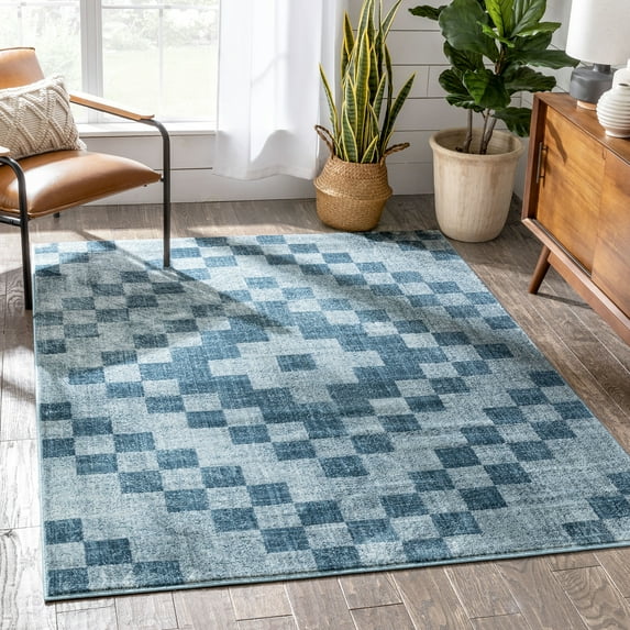 Well Woven Bernet Blue Tribal Diamond Medallion Soft High-Lo Pile Area Rug 5x7 (5'3" x 7'3")