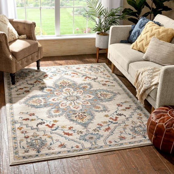 Well Woven Bingley Ivory Multi Oriental Medallion Area Rug 3'11" x 5'3"