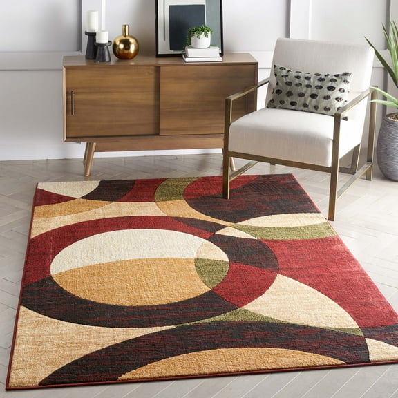Well Woven Bingo 5'3" x 7'3" Modern Shapes Circles Red Black Beige Area Rug