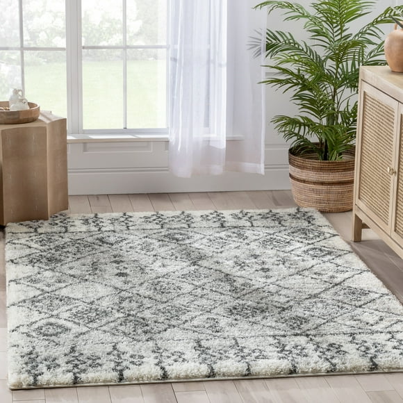 Well Woven Brega Ivory Super Thick & Soft Tribal Diamond Stripes Area Rug 3x5 (3'11" x 5'3")