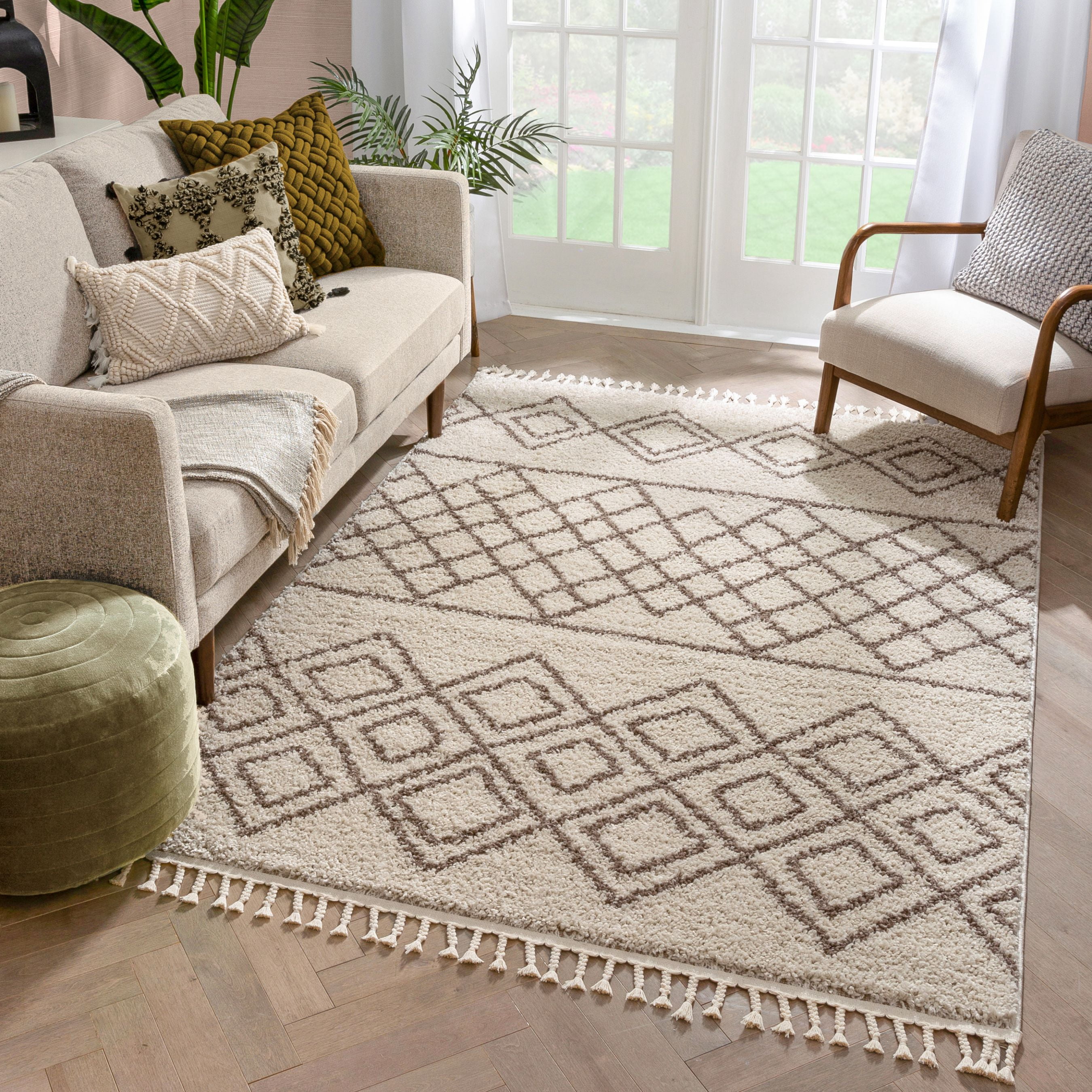Well Woven Cabana Radley Moroccan Tribal Natural 5'3" x 7'3" Shag Area Rug