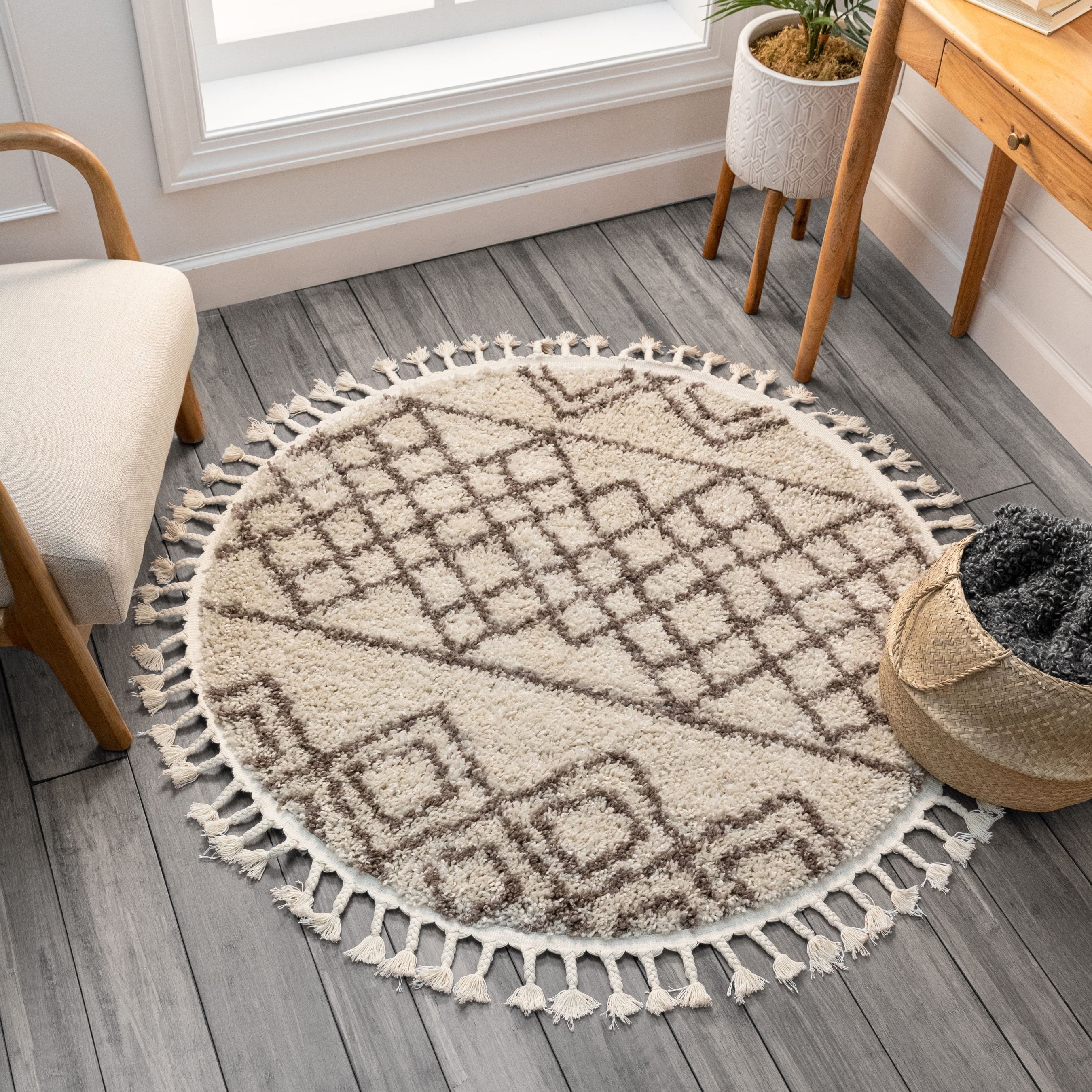 Well Woven Cabana Round Modern Tribal Shag Moroccan Trellis Area Rug
