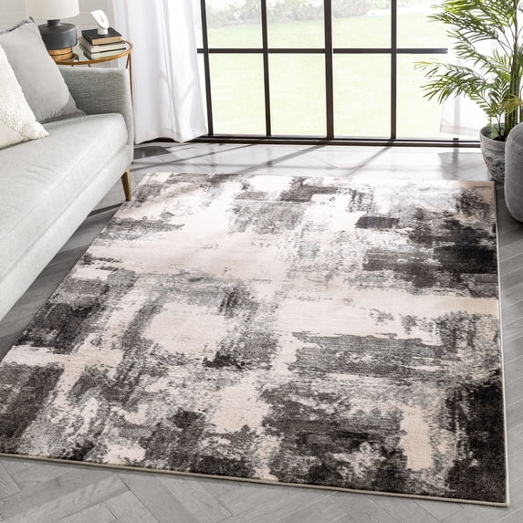 Well Woven Caila Grey & Black Brush Stroke Abstract Geometric Area Rug 5x7 (5'3" x 7'3")