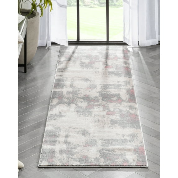 Well Woven Caila Grey & Blush Brush Stroke Abstract Geometric Runner Rug 2x7 (2'3" x 7'3")