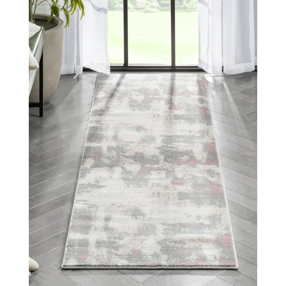 Well Woven Caila Grey & Blush Brush Stroke Abstract Geometric Runner Rug 2x7 (2'3" x 7'3")