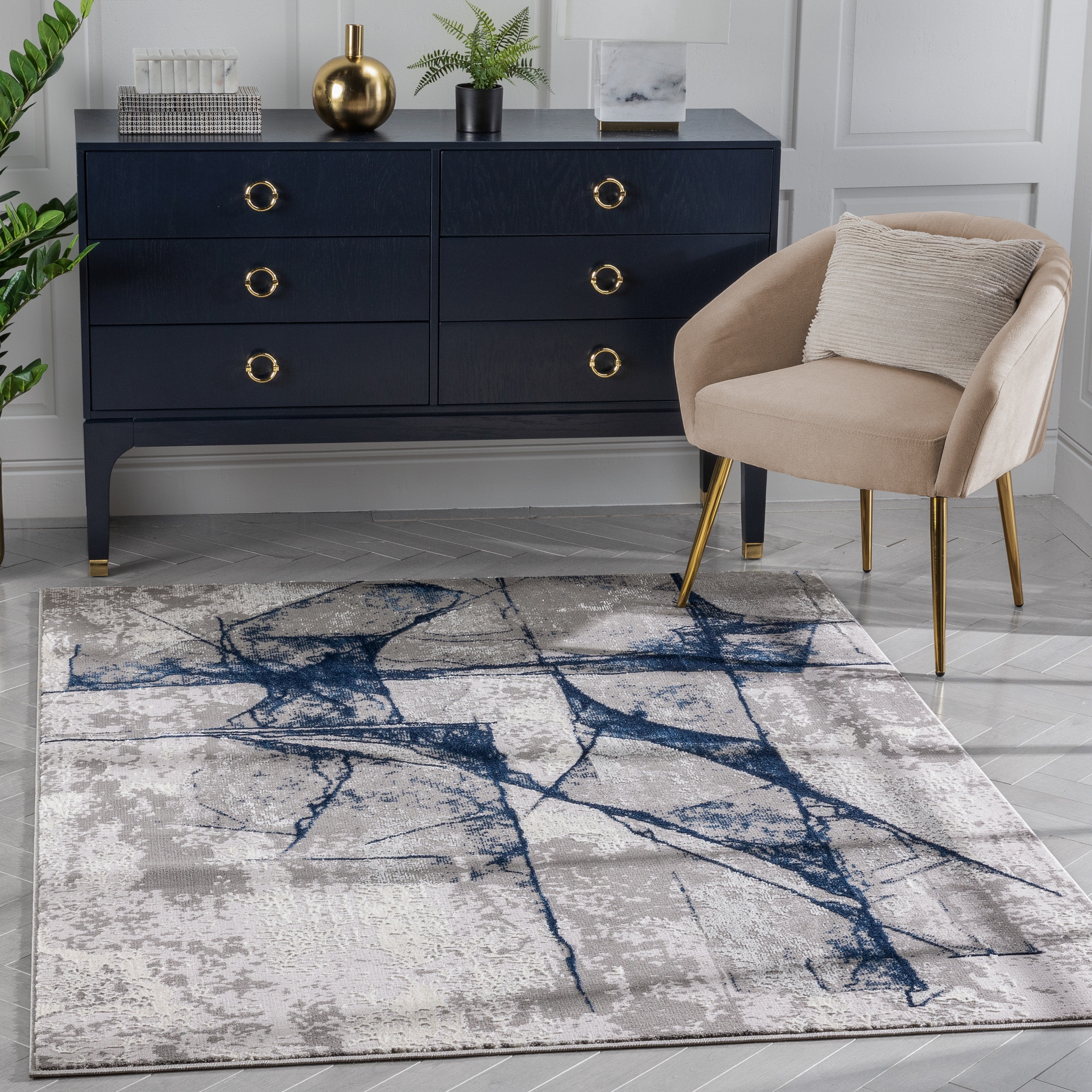 Well Woven Cairo Abstract Area Rug, 5.25' x 7.25', Glam, Soft Rug